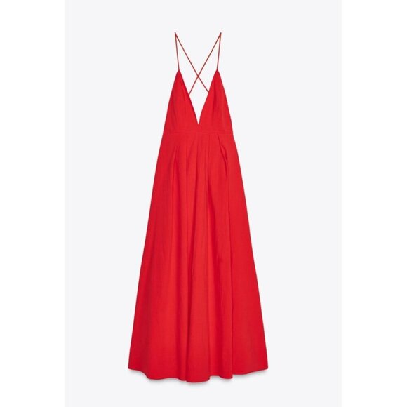 Zara Red Long Maxi Dress Crisscross Open Back V-Neck Bloggers Favorite Size XS/S - Picture 14 of 14